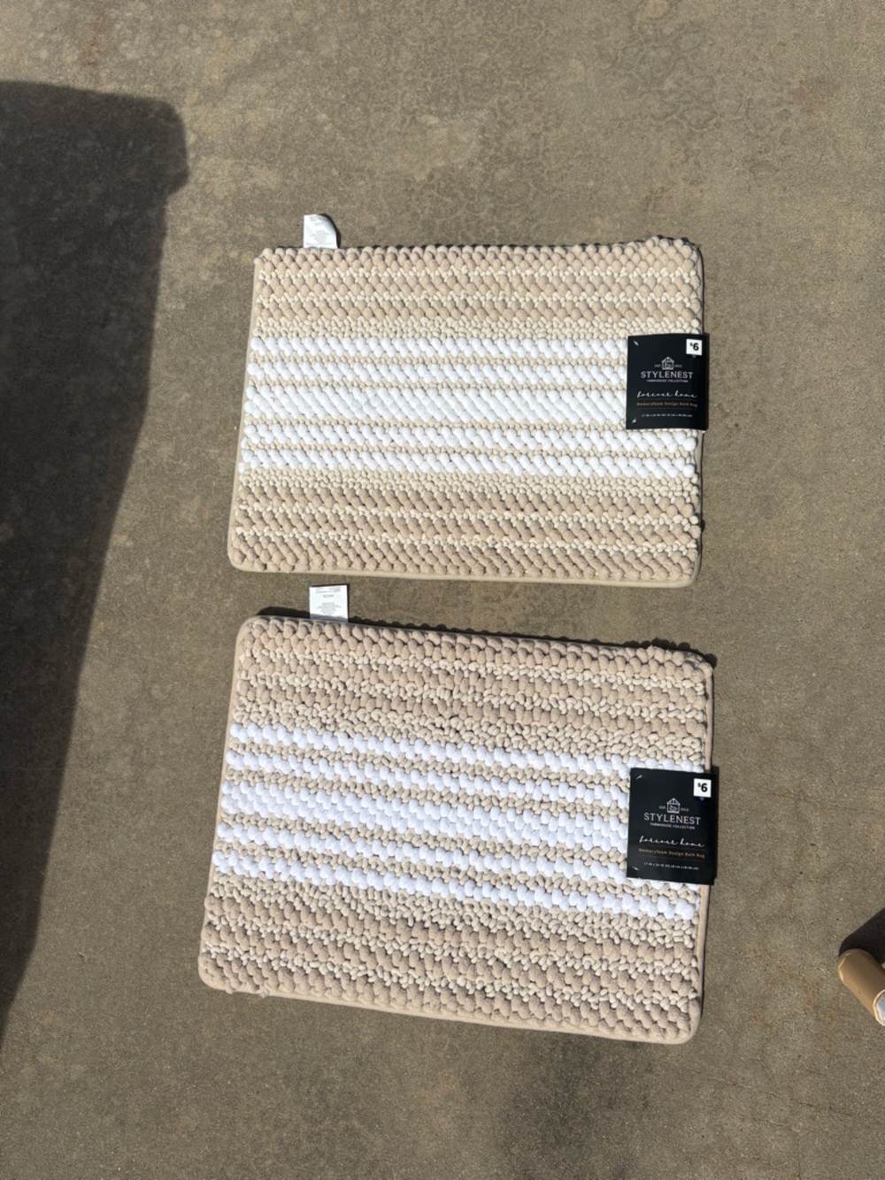 Stylenerst Textured Stripe Bath Rugs - Cream & White (Pair)